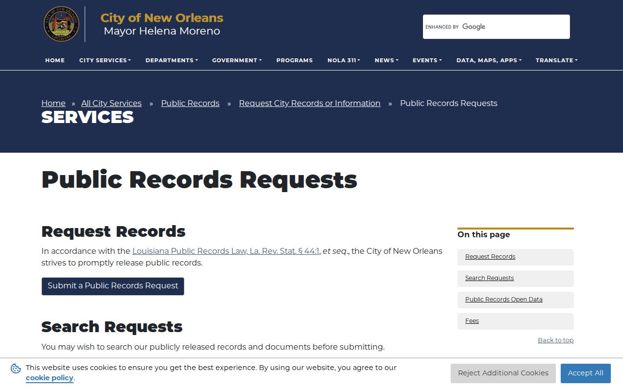 New Orleans criminal records through the city public records request portal
