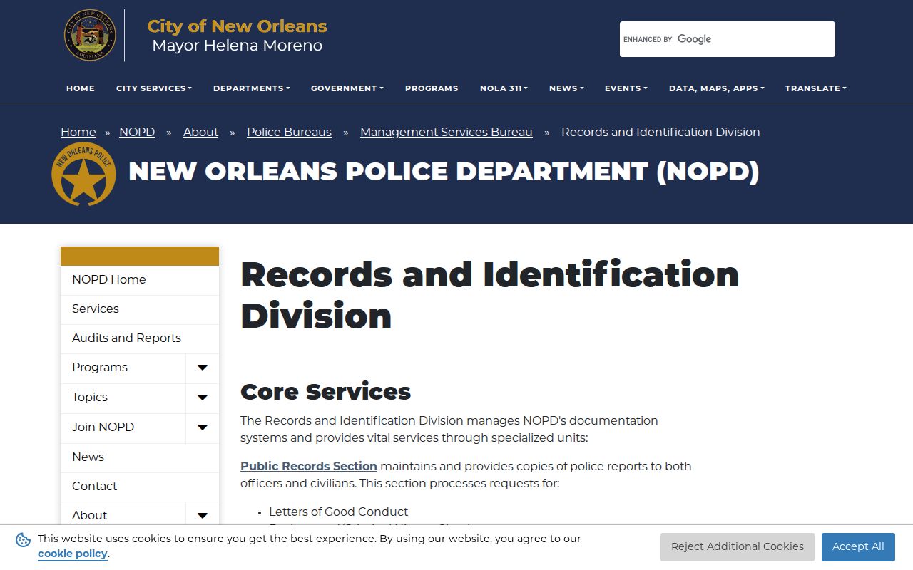 New Orleans criminal records at the NOPD Records and Identification Division